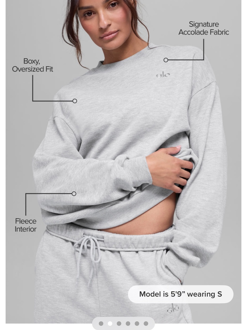 ALO Yoga Women’s Grey Boxy Oversized Crew Sweatshirt